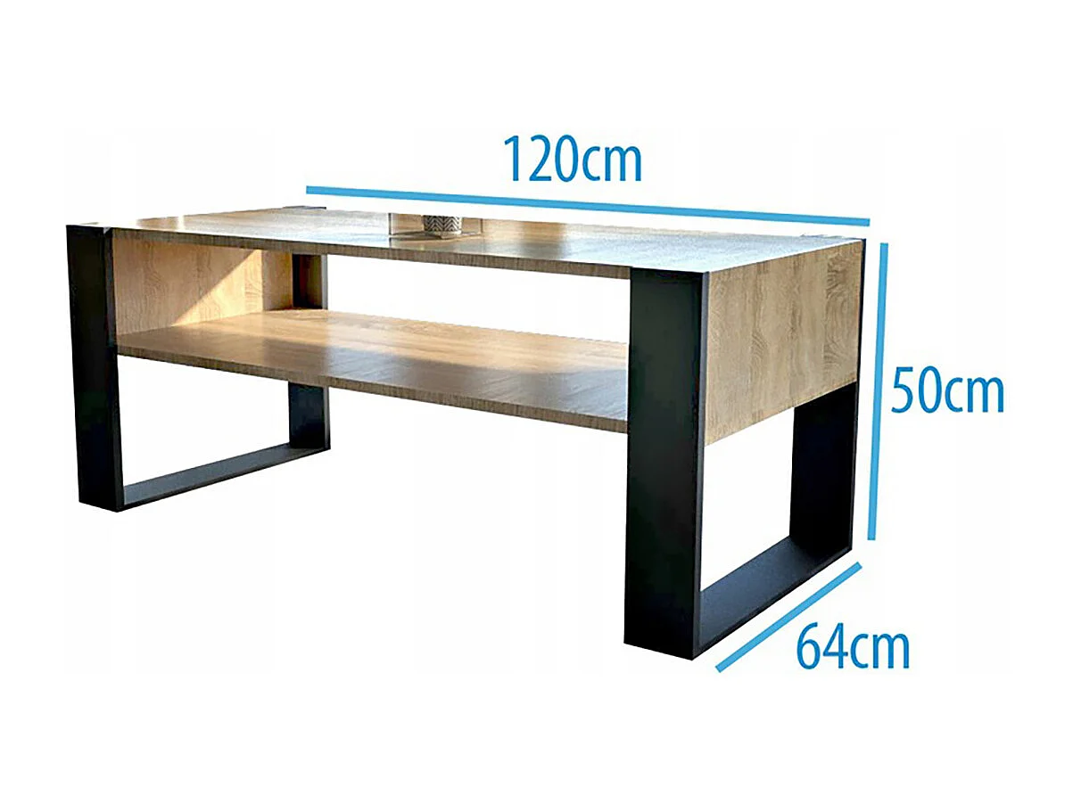 TABLE BASSE LOVY CHENE / NOIR - STYLE INDUSTRIEL - 120cm x 64 cm