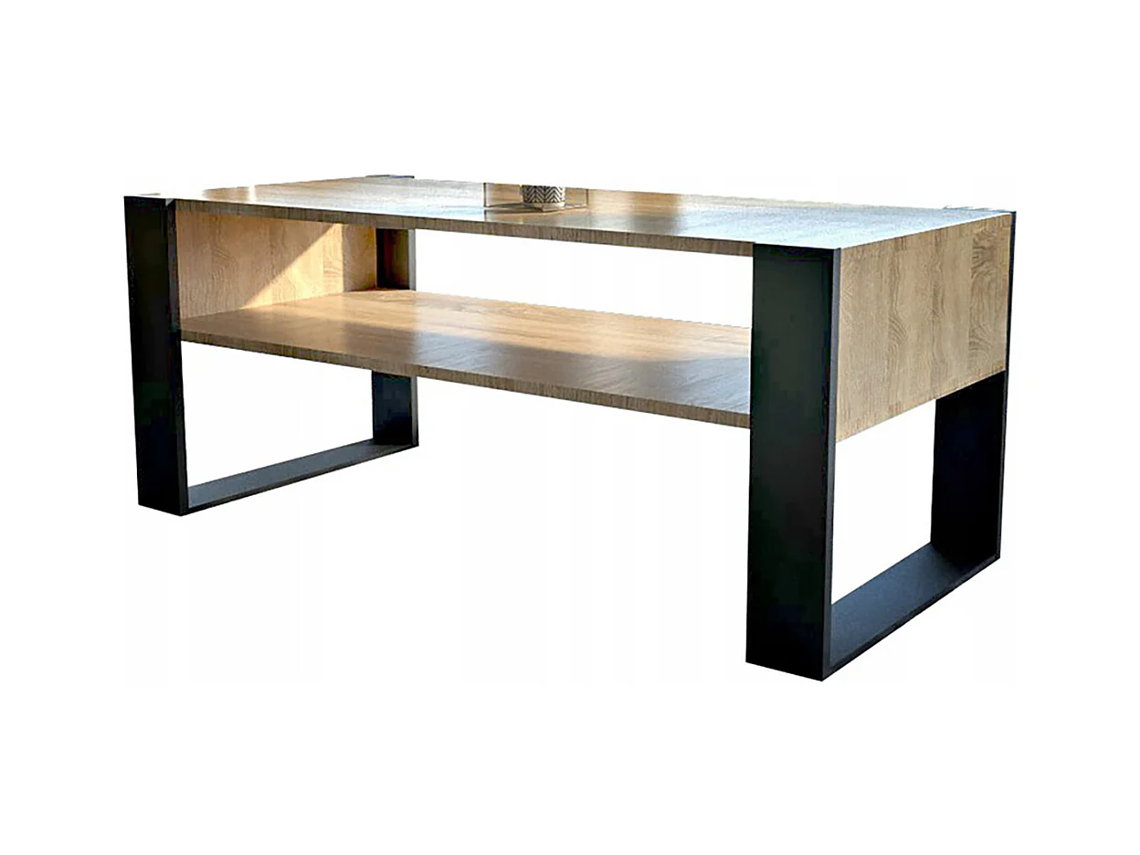 TABLE BASSE LOVY CHENE / NOIR - STYLE INDUSTRIEL - 120cm x 64 cm