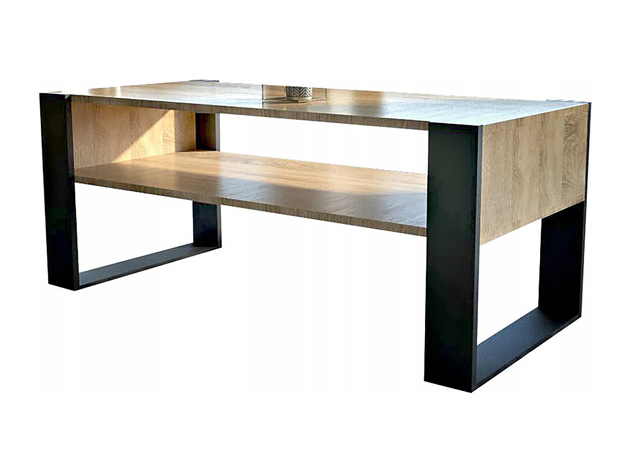 TABLE BASSE LOVY CHENE / NOIR - STYLE INDUSTRIEL - 120cm x 64 cm