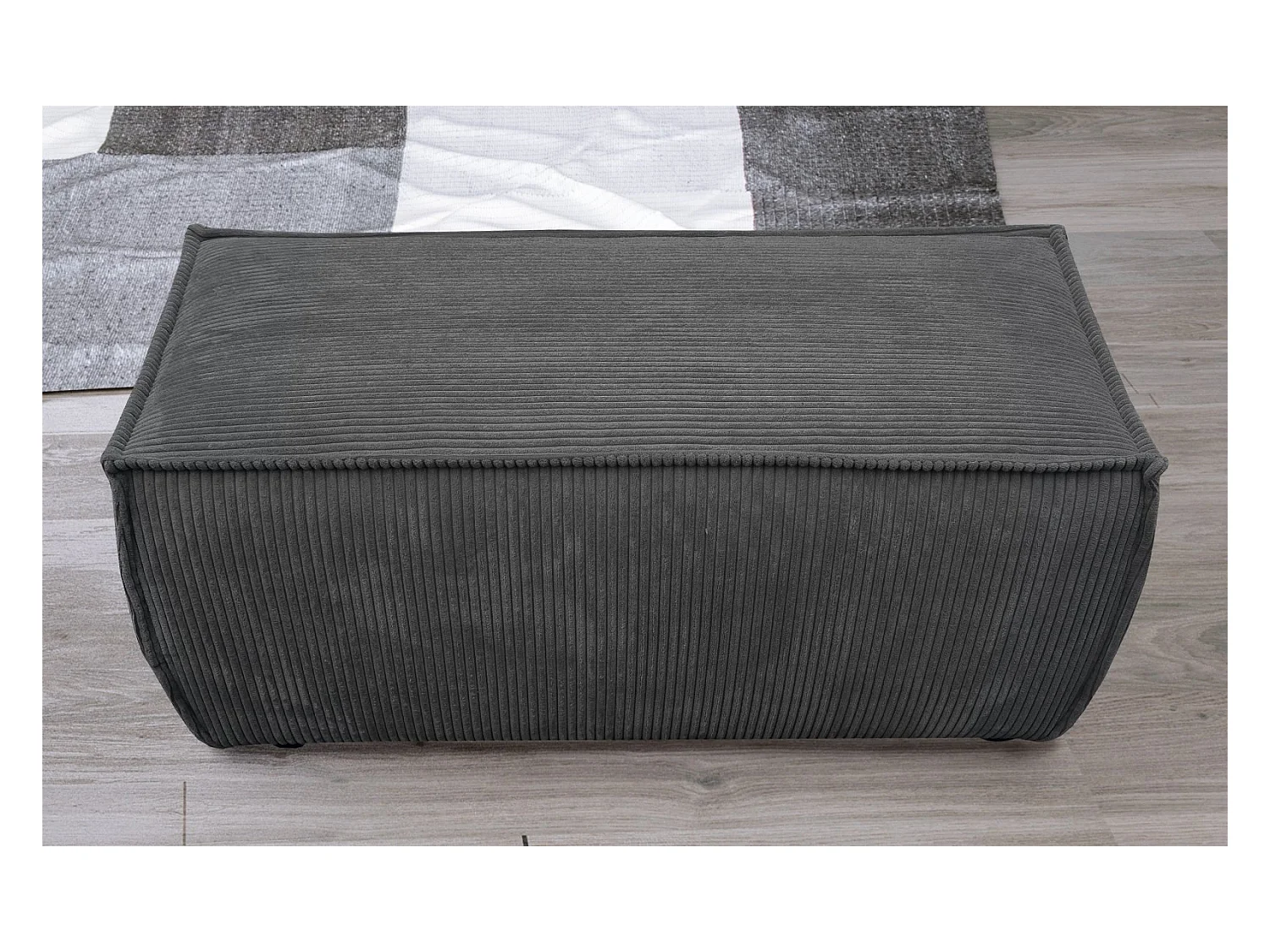 Pouf en Velours Côtelé Eva Gris Anthracite