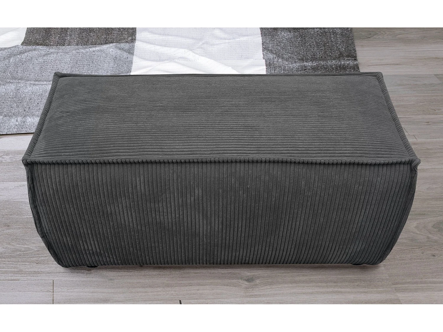 Pouf en Velours Côtelé Eva Gris Anthracite