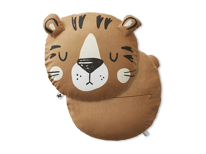 Coussin en forme de tigre marron avec housse amovible en coton - RAJAH