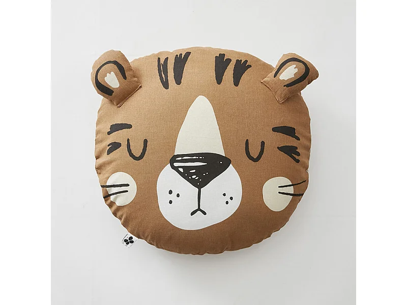 Coussin en forme de tigre marron avec housse amovible en coton - RAJAH