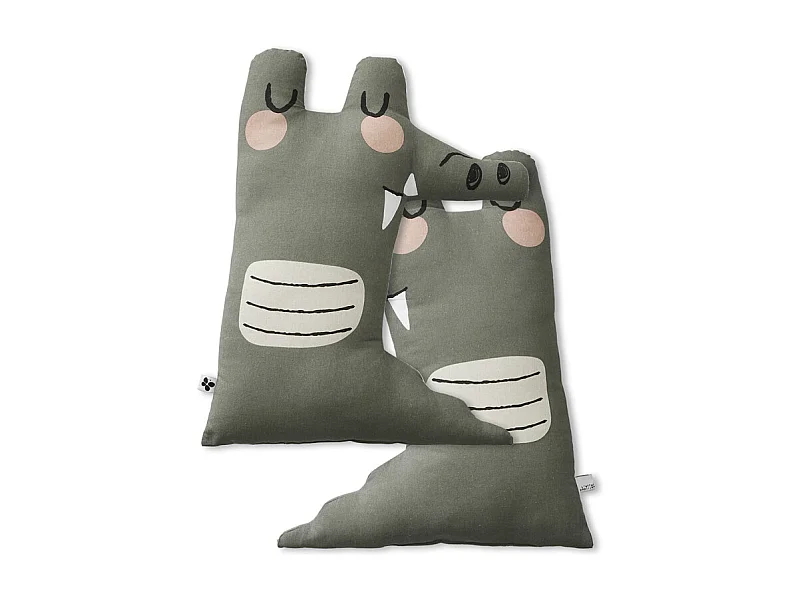 Coussin en forme de crocodile vert avec housse en coton - LOUIS