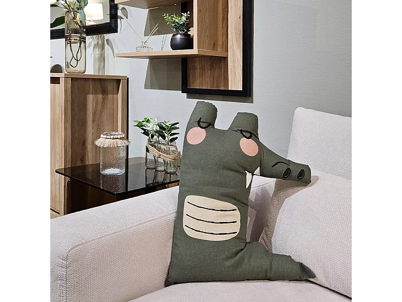 Coussin en forme de crocodile vert avec housse en coton - LOUIS