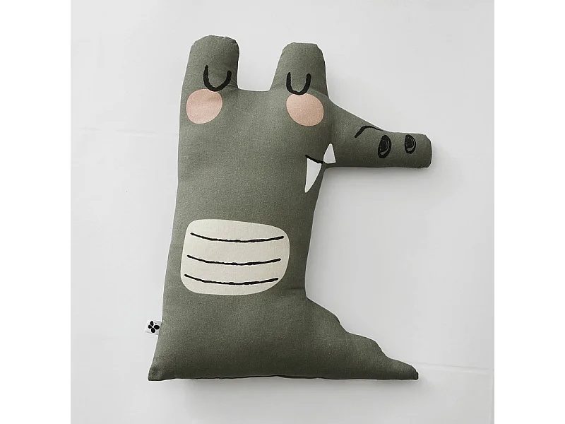 Coussin en forme de crocodile vert avec housse en coton - LOUIS