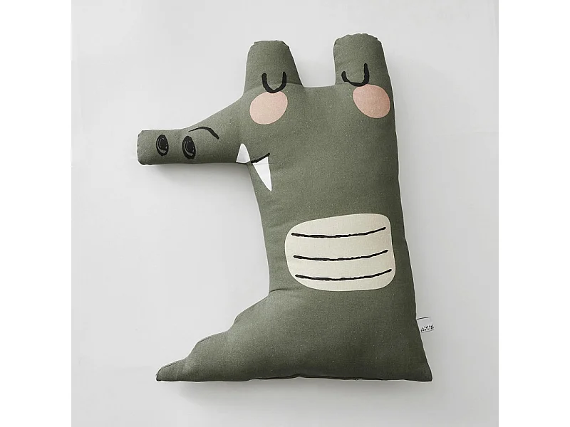 Coussin en forme de crocodile vert avec housse en coton - LOUIS