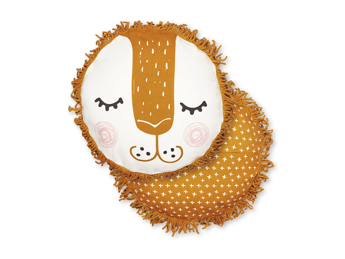 Coussin en forme de lion orange avec housse amovible en coton - LEON