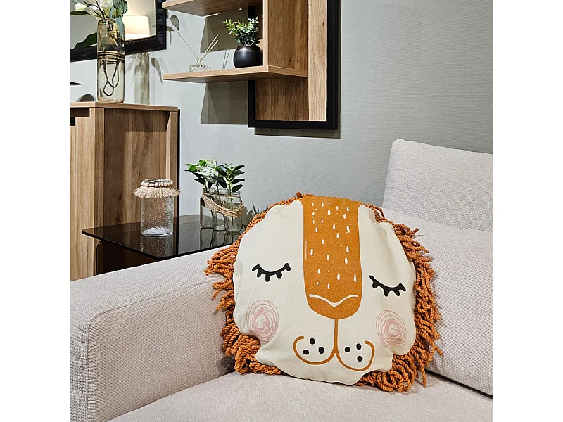 Coussin en forme de lion orange avec housse amovible en coton - LEON