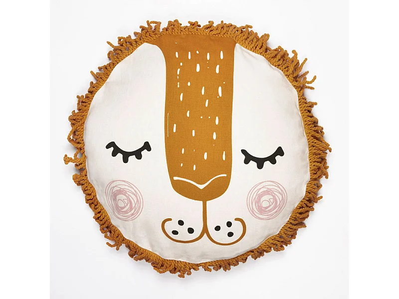 Coussin en forme de lion orange avec housse amovible en coton - LEON