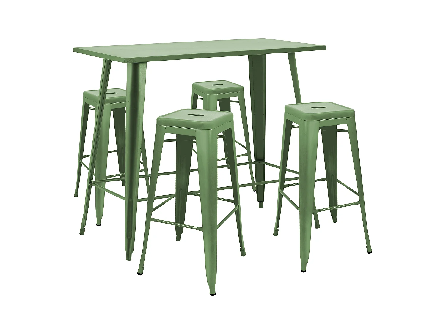Table haute de jardin et 4 tabourets en métal vert cactus