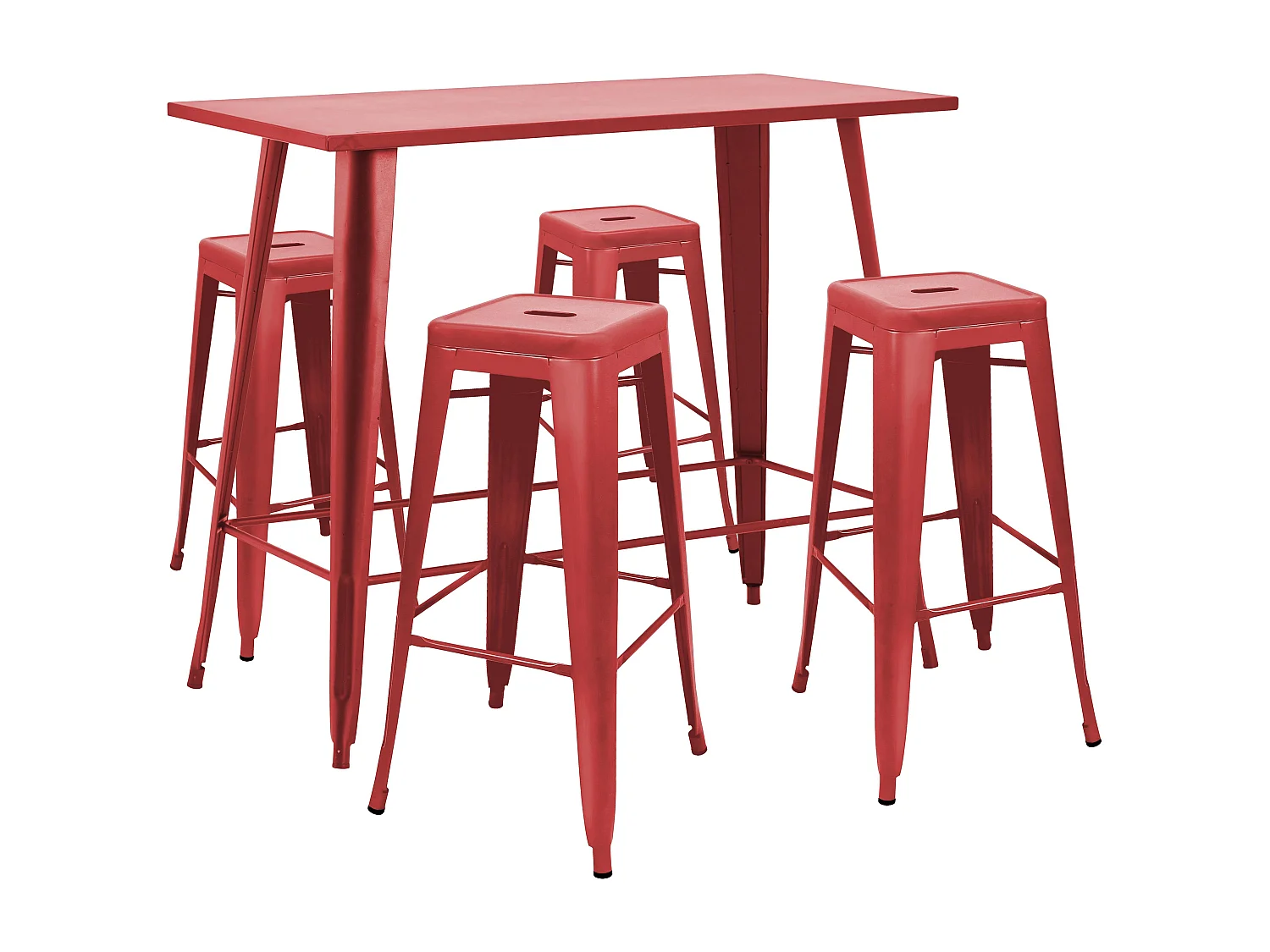 Table haute de jardin et 4 tabourets en métal rouge