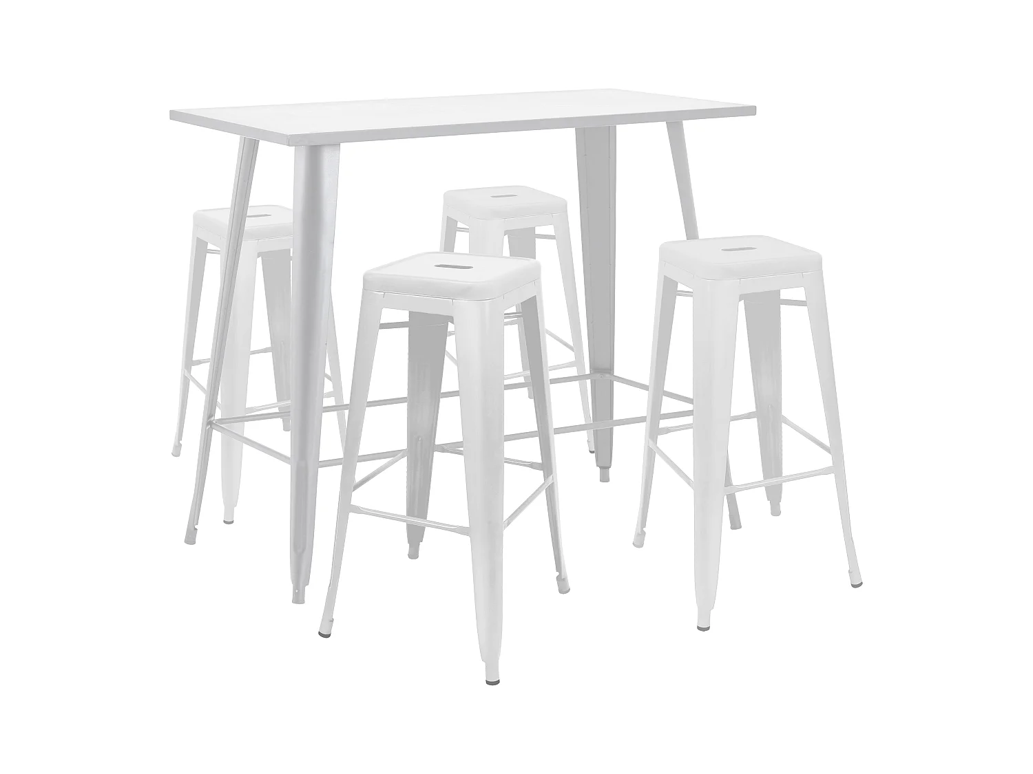 Table haute de jardin et 4 tabourets en métal blanc