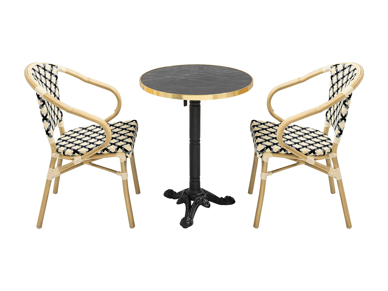 Ensemble table de terrasse marbre noir et 2 chaises noir