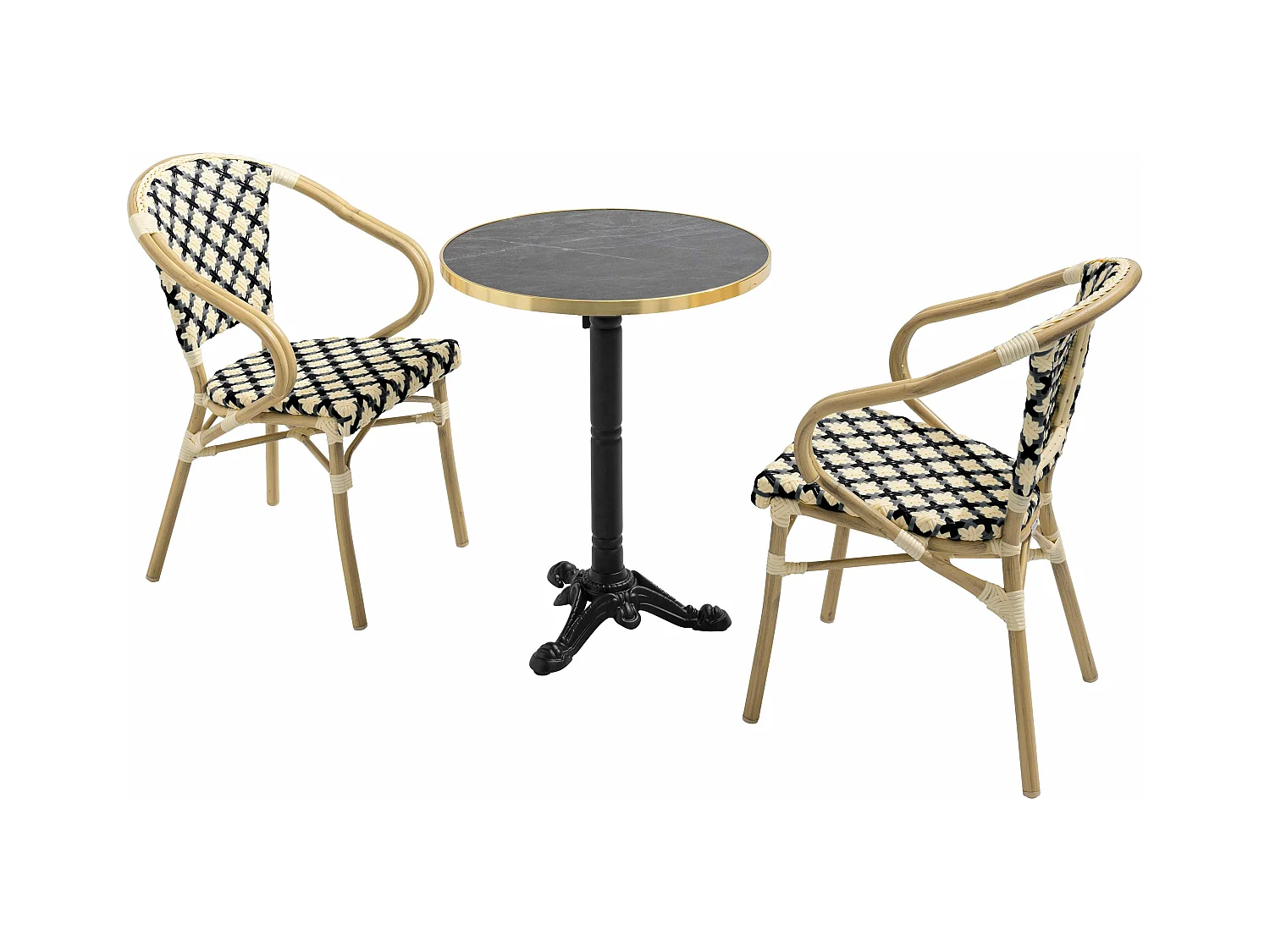 Ensemble table de terrasse marbre noir et 2 chaises noir
