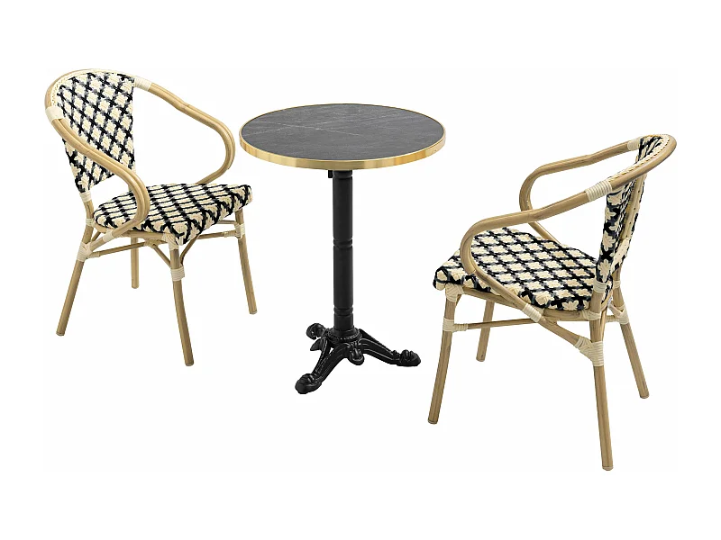 Ensemble table de terrasse marbre noir et 2 chaises noir