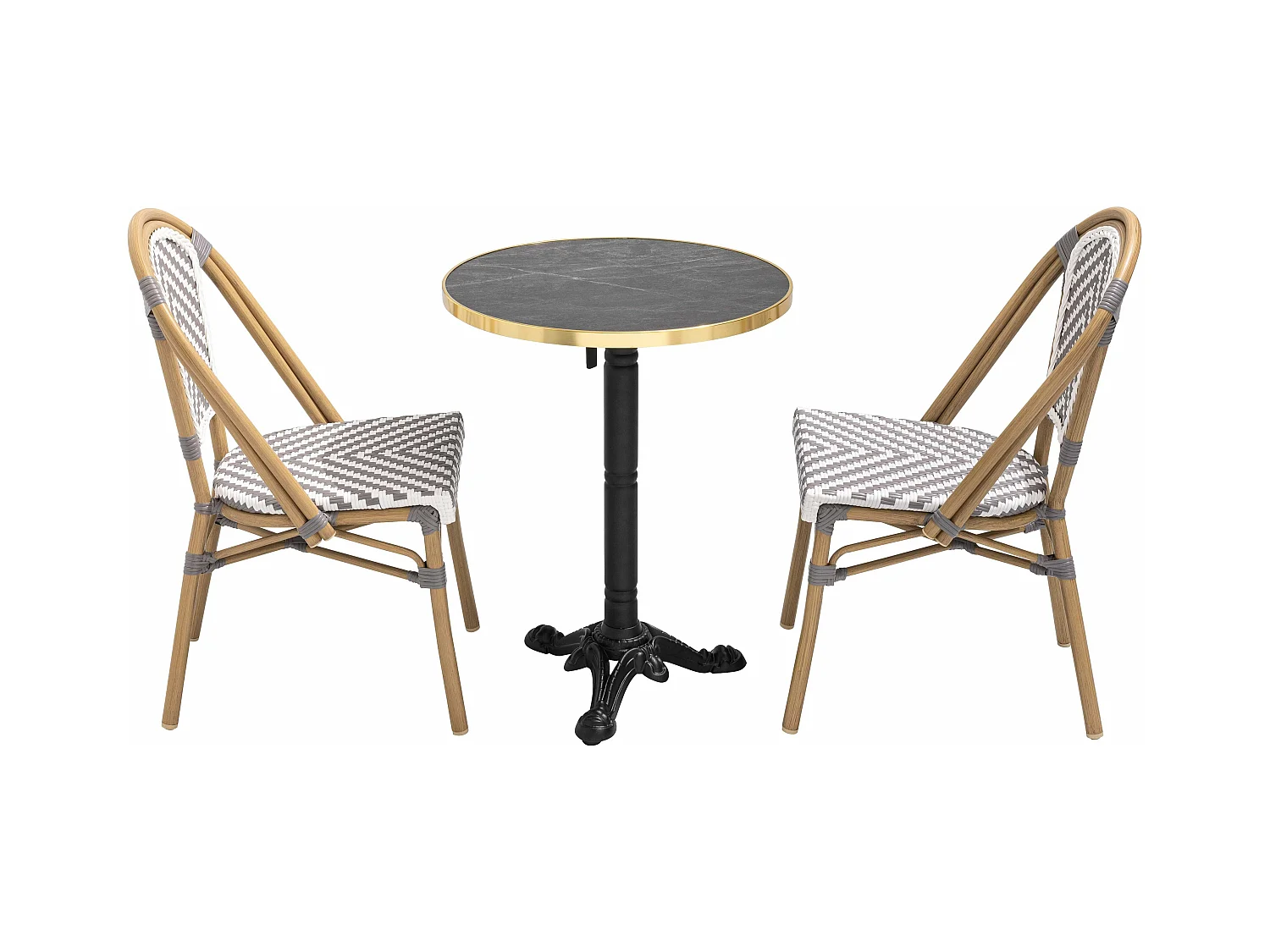 Ensemble table de terrasse marbre noir et 2 chaises