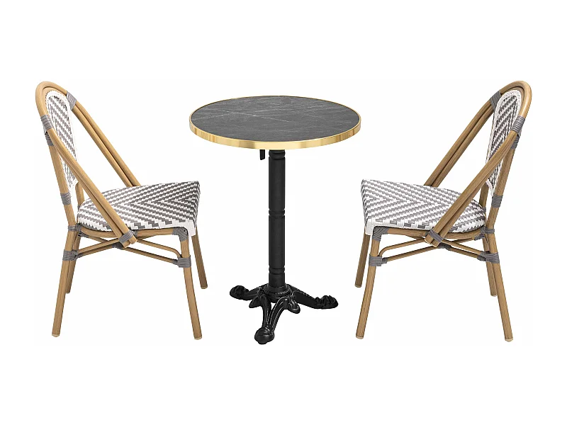 Ensemble table de terrasse marbre noir et 2 chaises