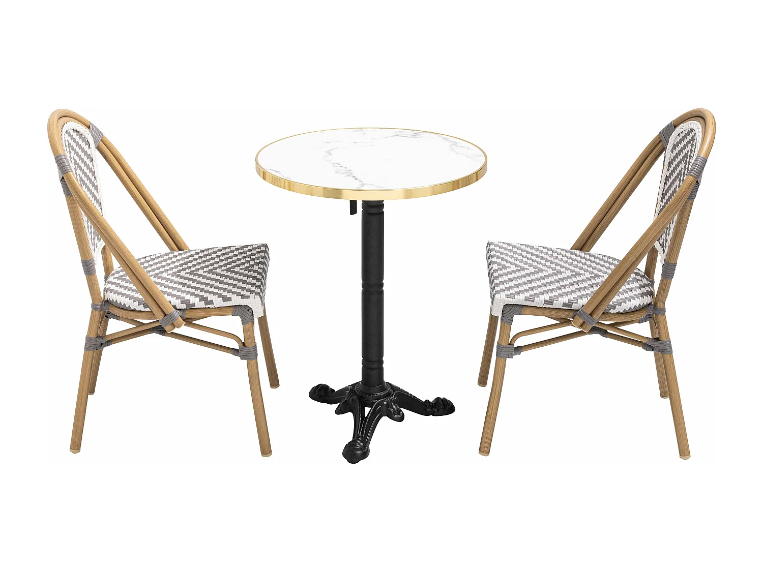 Ensemble table de terrasse marbre blanc et 2 chaises