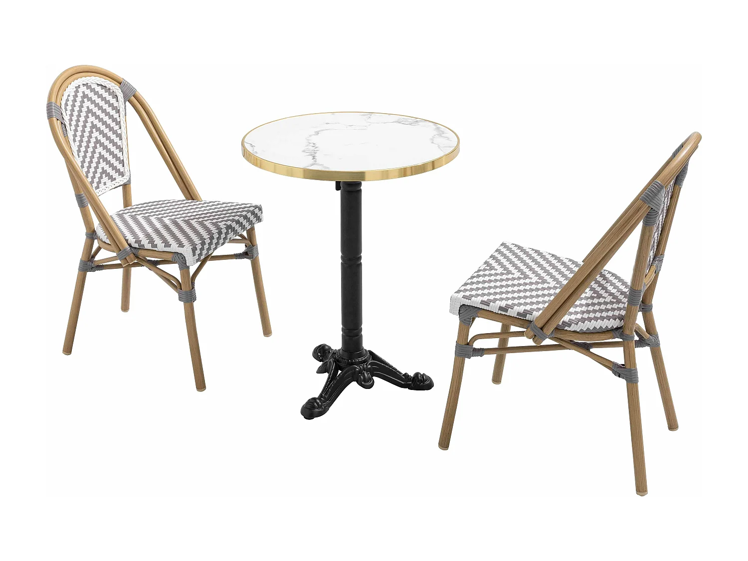 Ensemble table de terrasse marbre blanc et 2 chaises