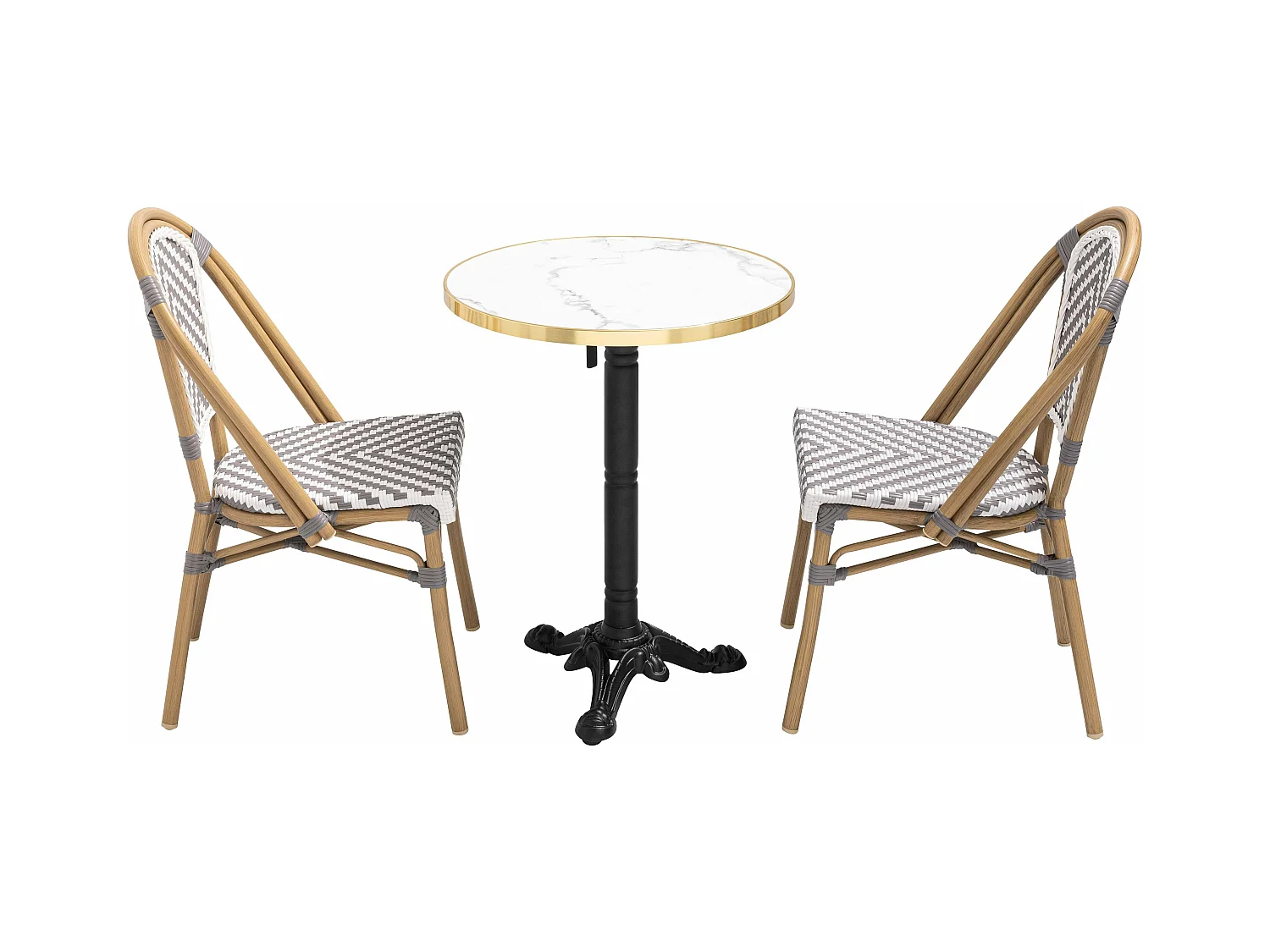Ensemble table de terrasse marbre blanc et 2 chaises