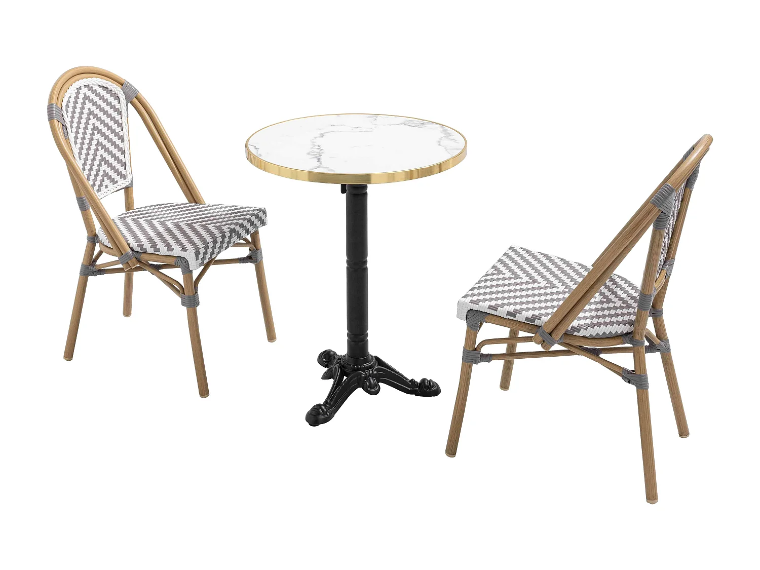 Ensemble table de terrasse marbre blanc et 2 chaises