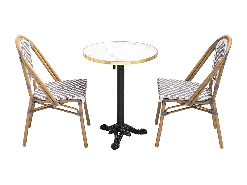Wit marmeren terrastafel en 2 stoelen set