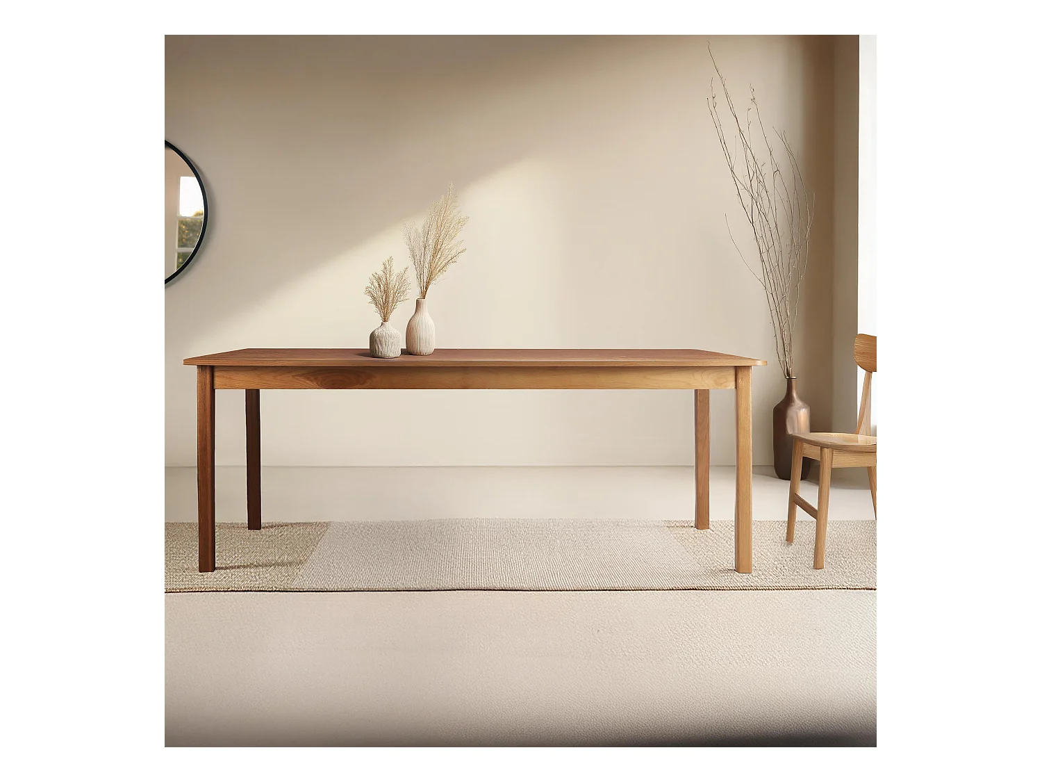 Table à manger rectangulaire en MDF plaqué chêne 200 cm