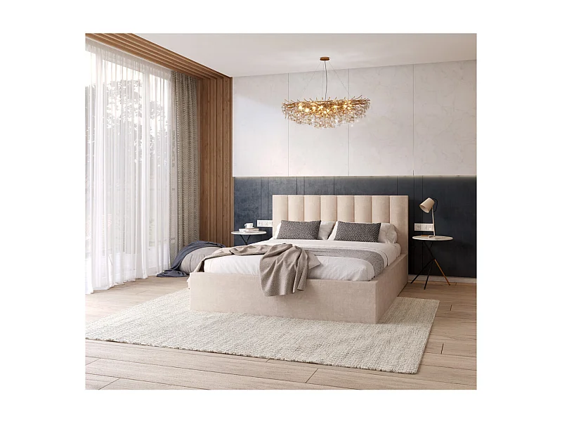 Lit coffre Colorado 160x200 - Sommier inclus Crème