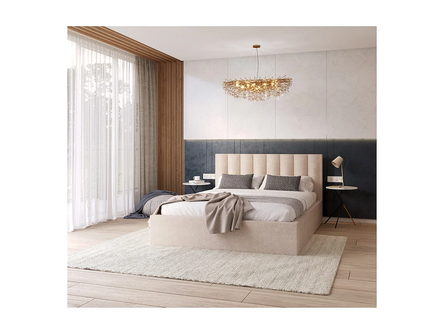 Lit coffre Colorado 140x200 - Sommier inclus Crème