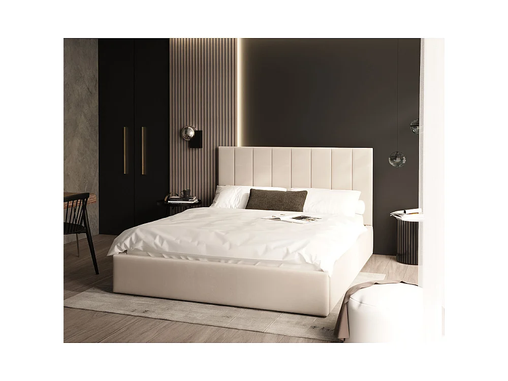 Lit coffre Colorado 140x200 - Sommier inclus Crème