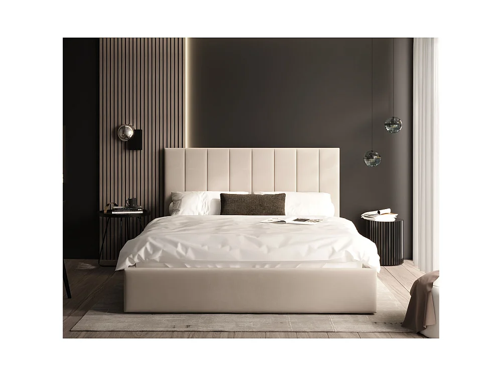 Lit coffre Colorado 140x200 - Sommier inclus Crème