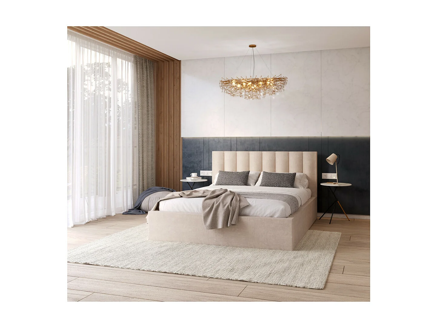 Lit coffre Colorado 140x190 - Sommier inclus Crème