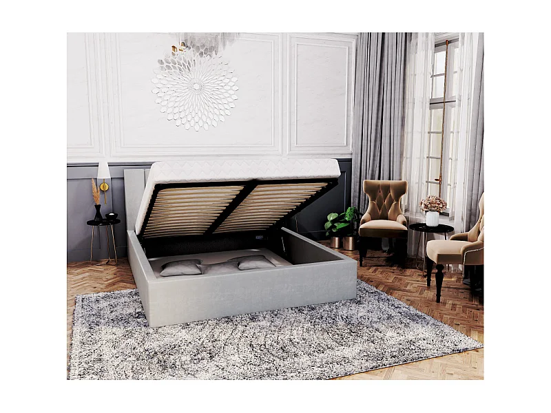 Lit coffre Colorado 160x200 - Sommier inclus Gris clair