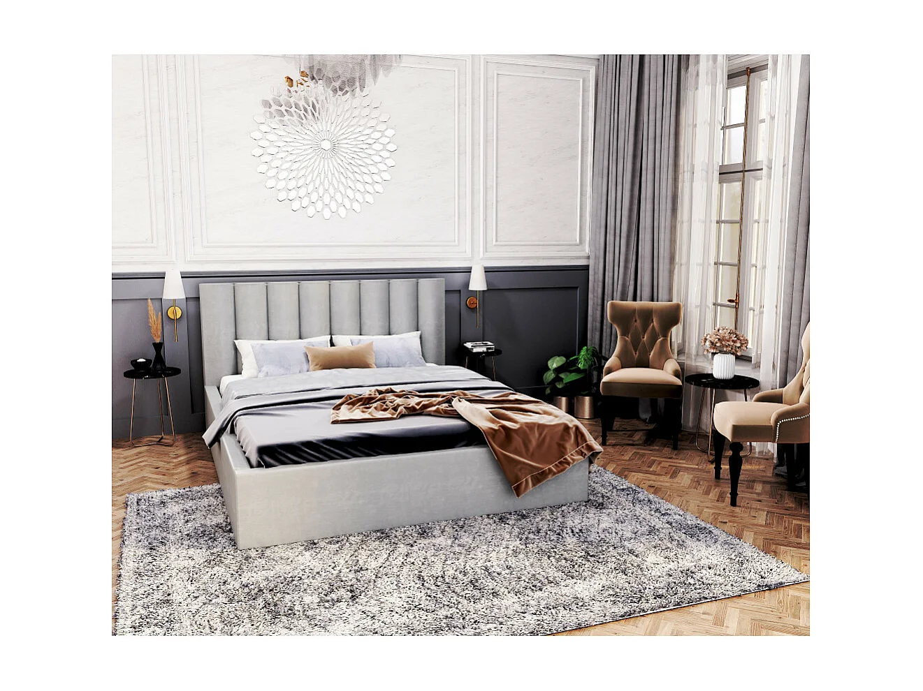 Lit coffre Colorado 140x190 - Sommier inclus Gris clair