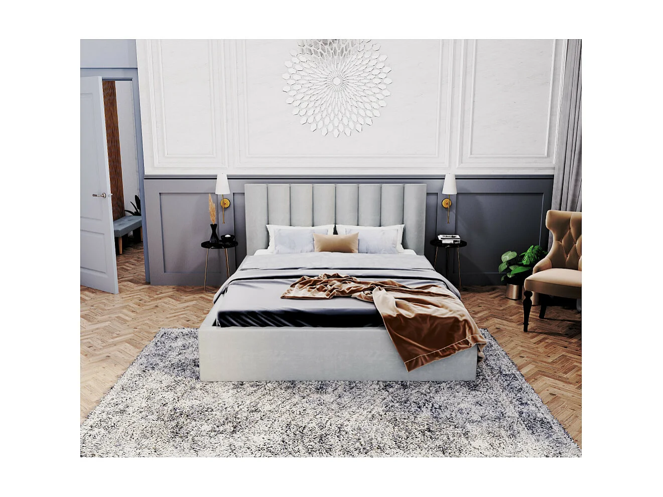 Lit coffre Colorado 140x190 - Sommier inclus Gris clair