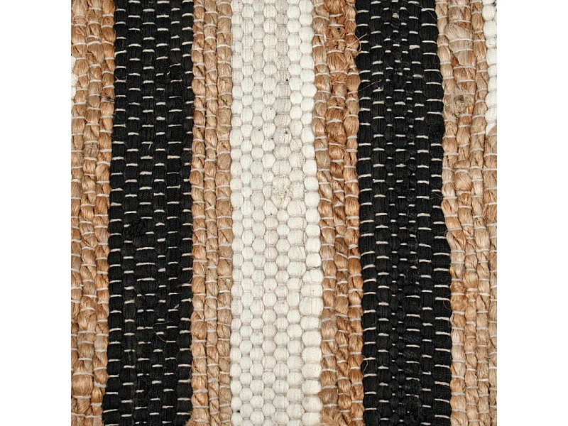 Tapis 140 x 200 cm tressé en jute avec motifs noir et blanc – DUNE