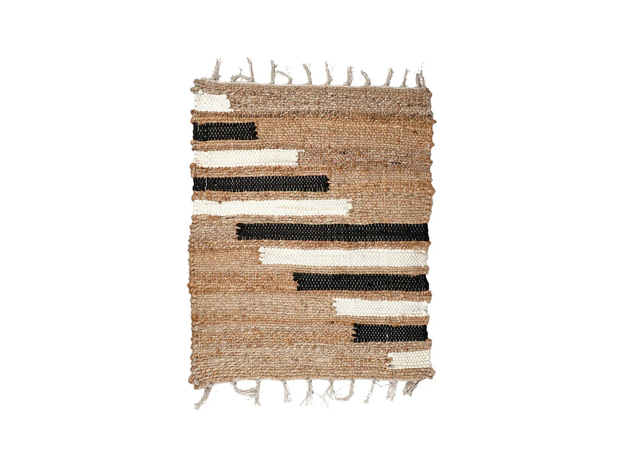 Tapis 140 x 200 cm tressé en jute avec motifs noir et blanc – DUNE
