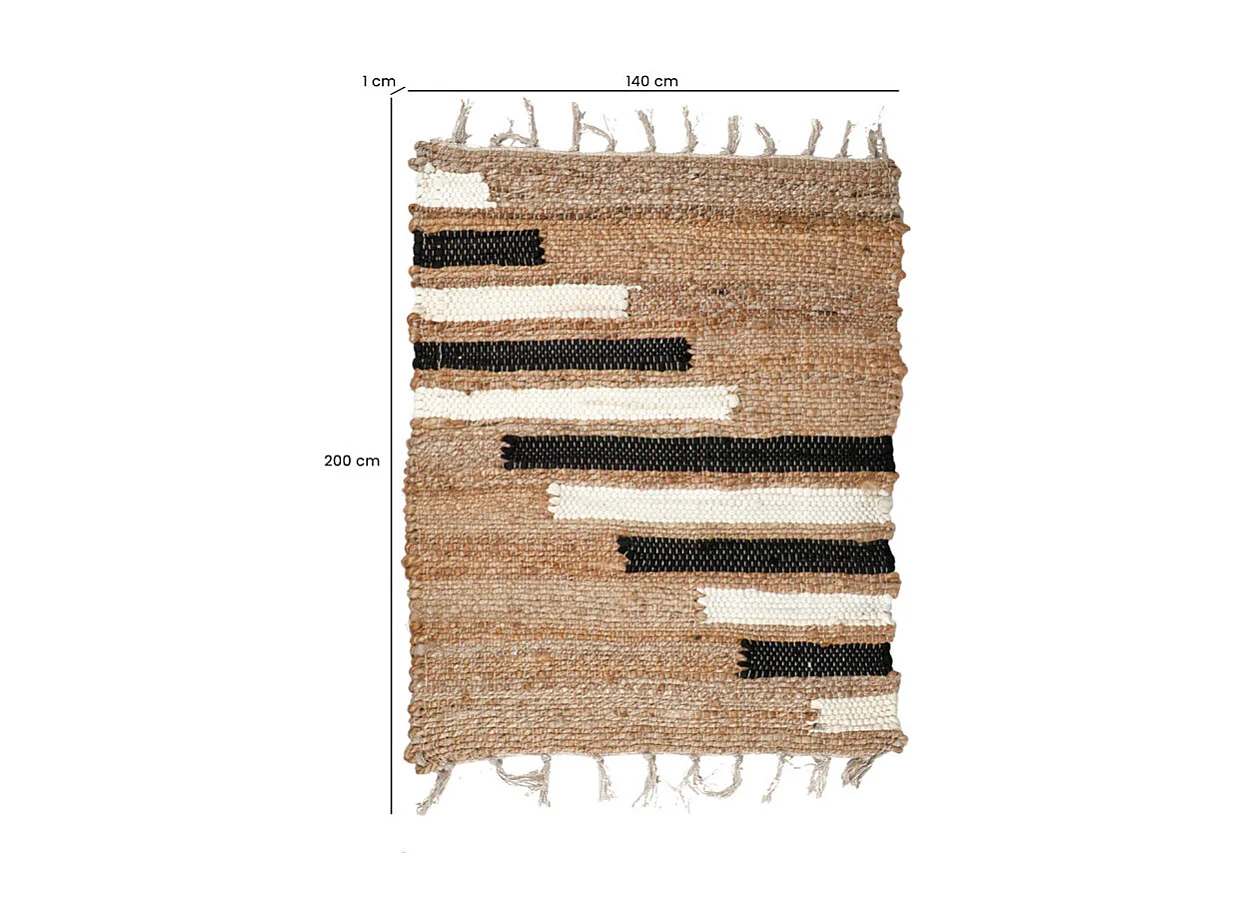 Tapis 140 x 200 cm tressé en jute avec motifs noir et blanc – DUNE