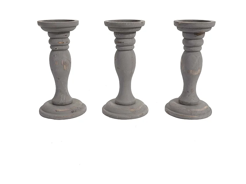 Lot de 3 bougeoirs bois marron 12.5 x 12.5 x 24 cm 04_0002988