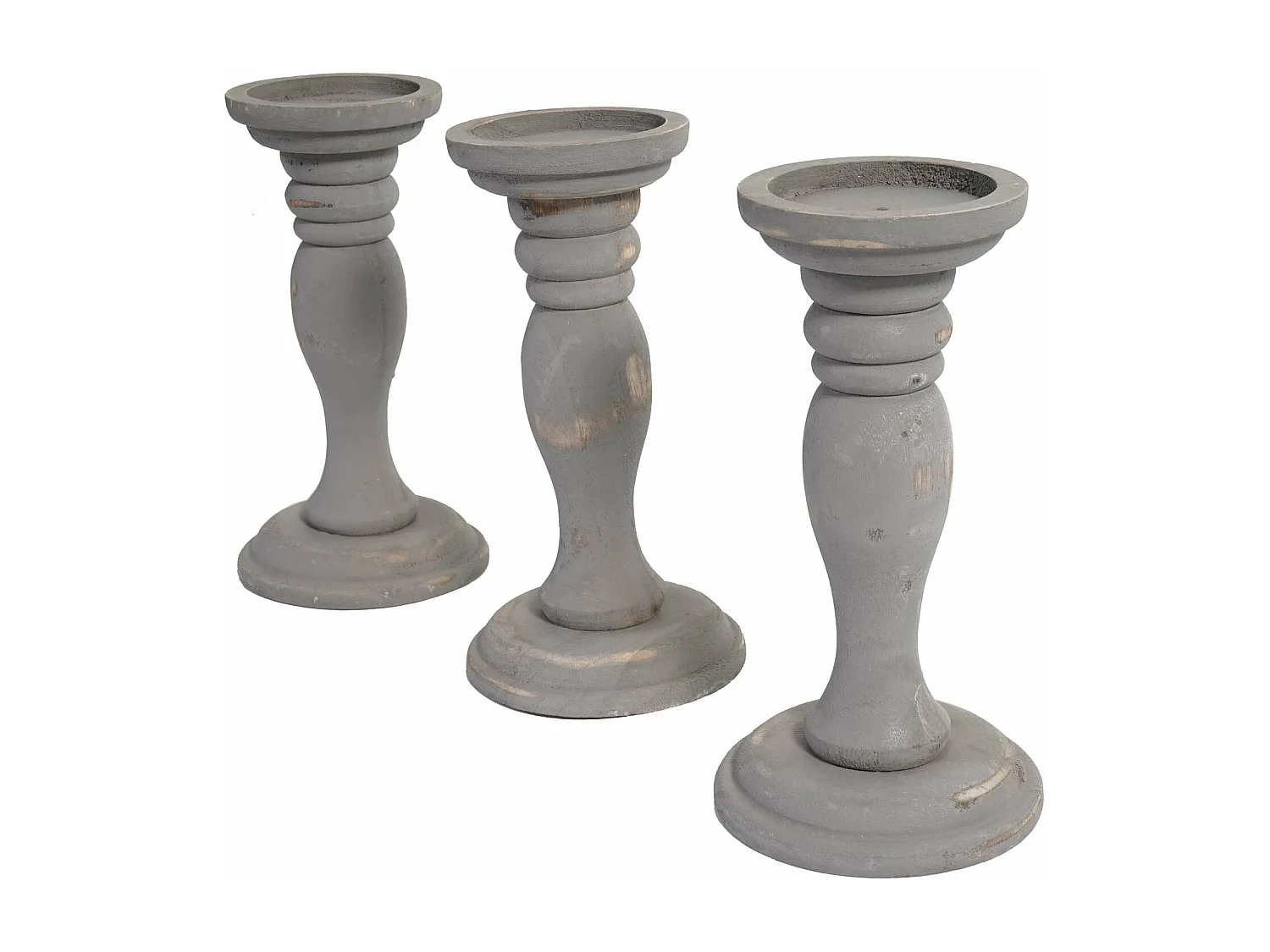 Lot de 3 bougeoirs bois marron 12.5 x 12.5 x 24 cm 04_0002988