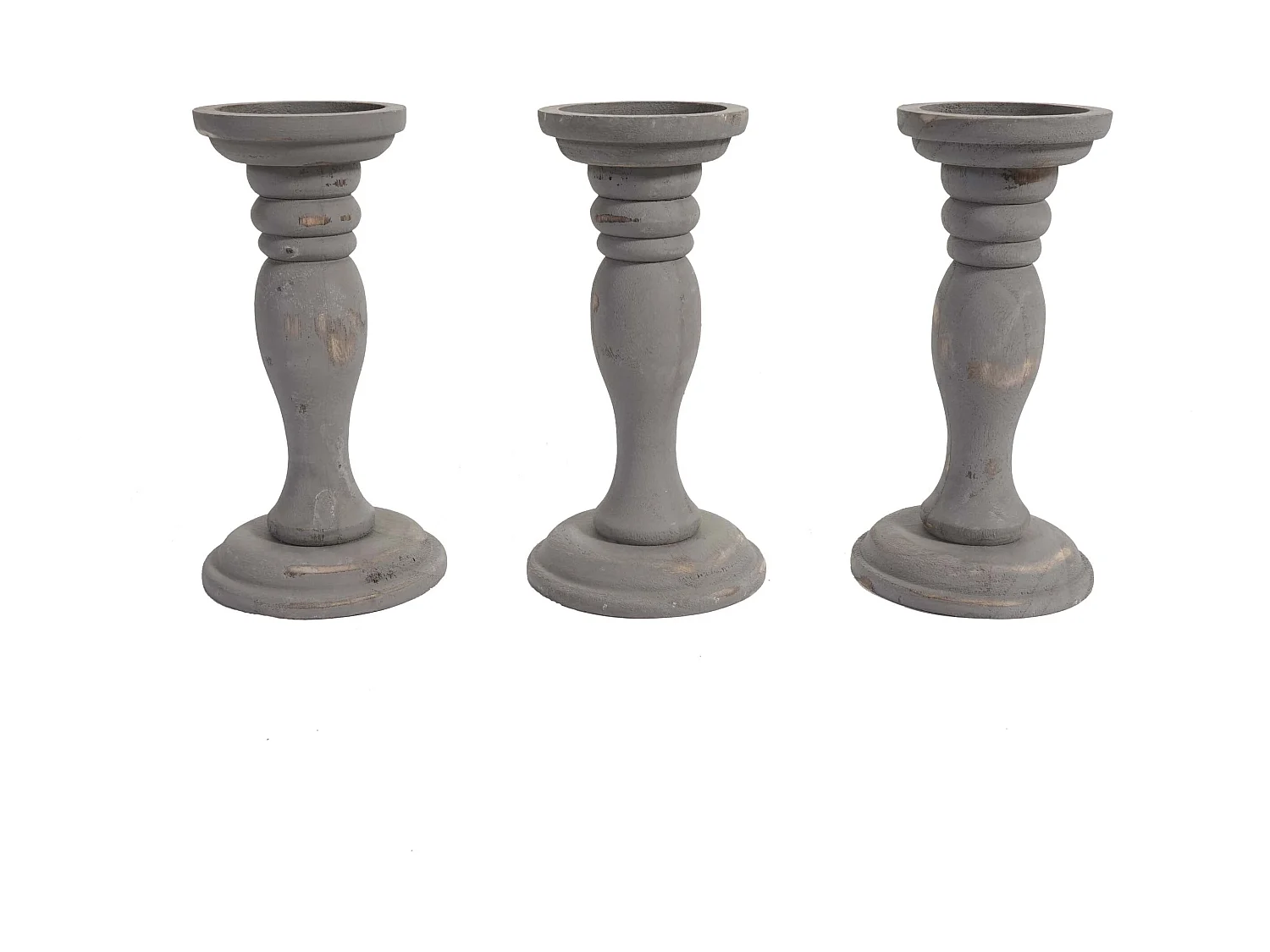 Lot de 3 bougeoirs bois marron 12.5 x 12.5 x 24 cm 04_0002988