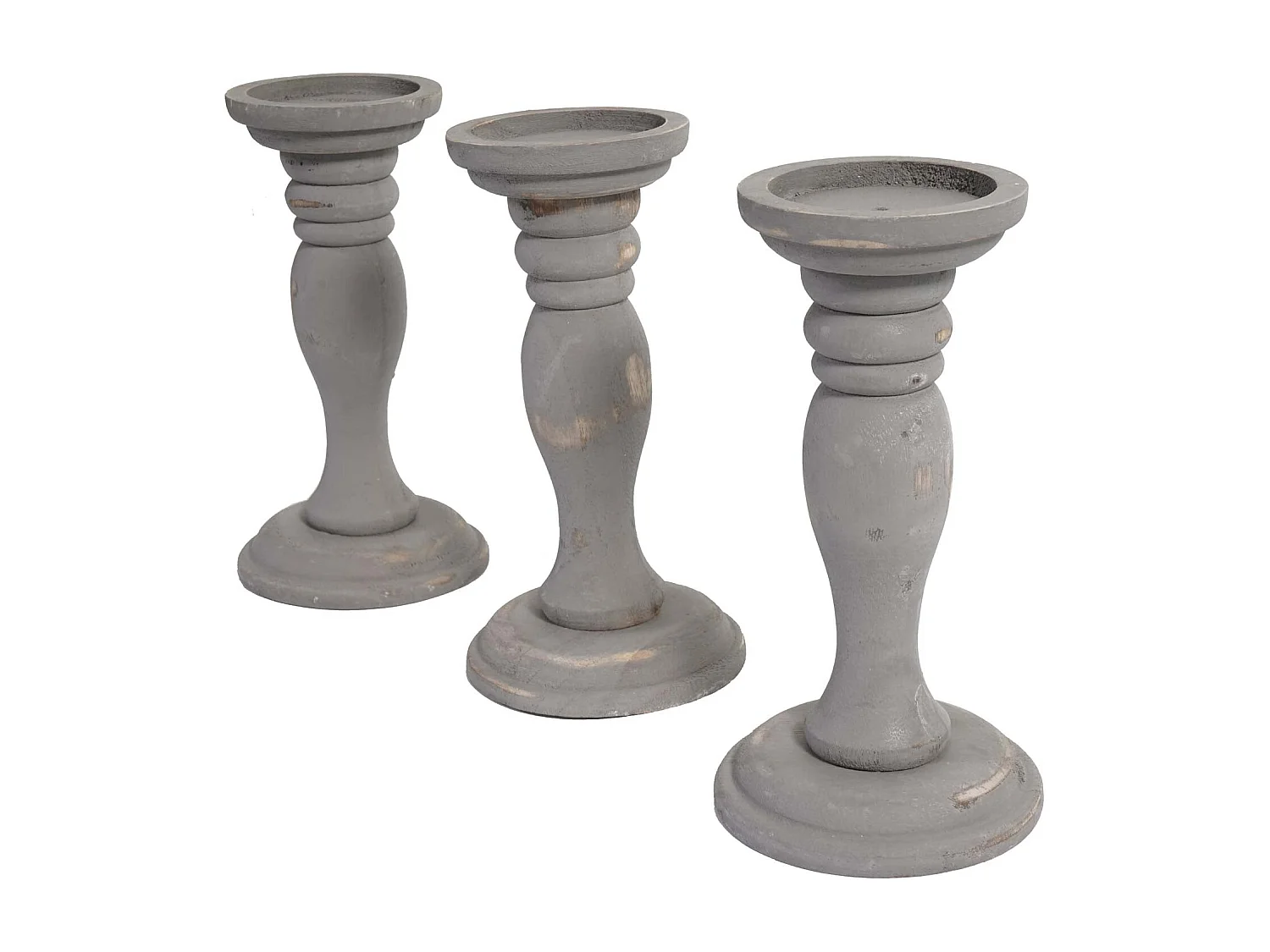 Lot de 3 bougeoirs bois marron 12.5 x 12.5 x 24 cm 04_0002988