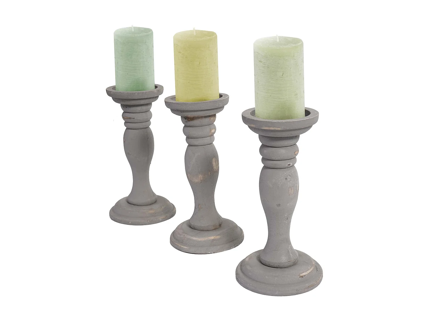 Lot de 3 bougeoirs bois marron 12.5 x 12.5 x 24 cm 04_0002988