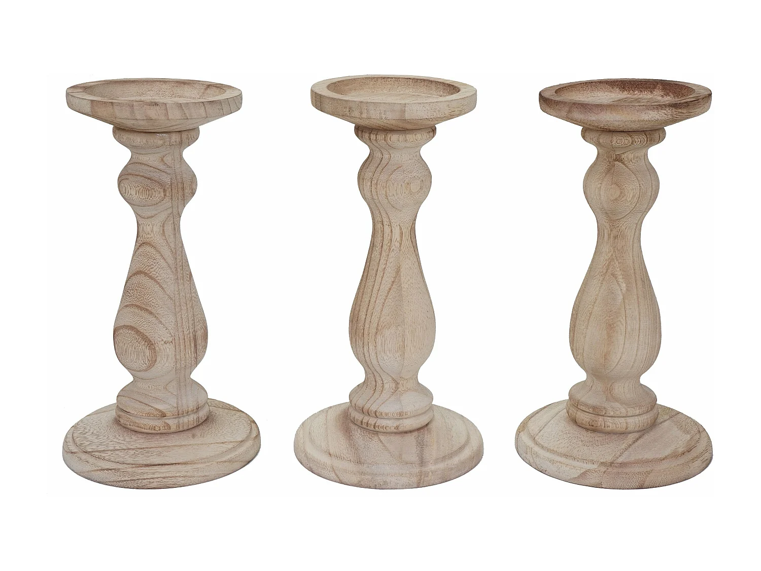 Lot de 3 bougeoirs bois marron 12.5 x 12.5 x 24 cm 04_0002989