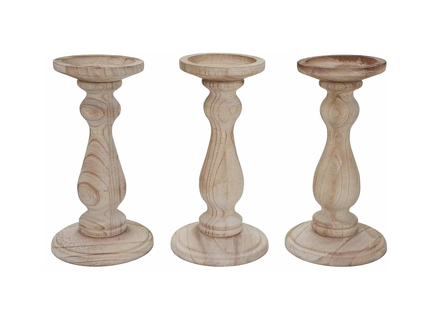 Lot de 3 bougeoirs bois marron 12.5 x 12.5 x 24 cm 04_0002989