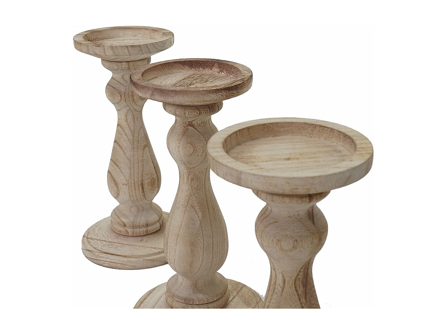 Lot de 3 bougeoirs bois marron 12.5 x 12.5 x 24 cm 04_0002989