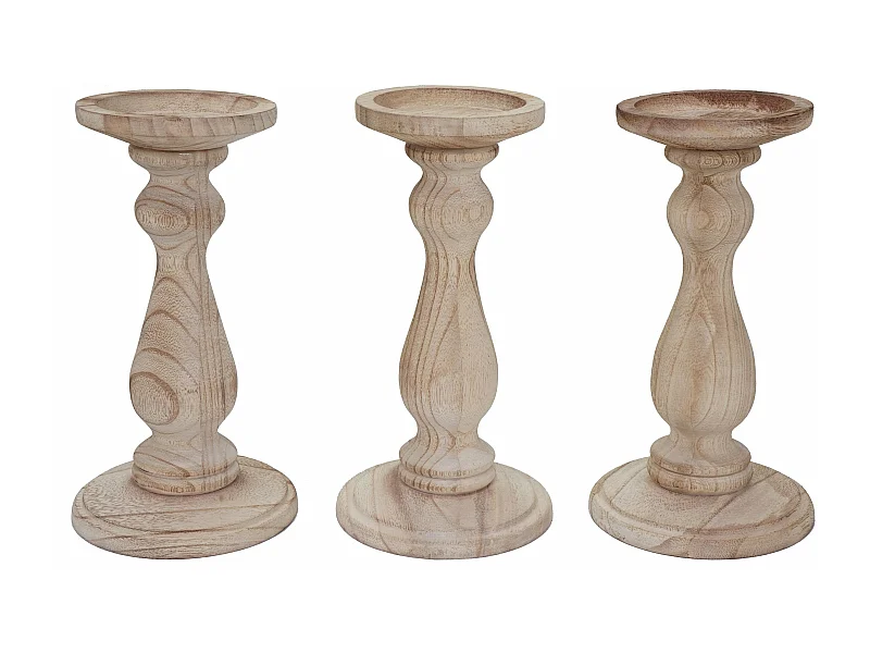 Lot de 3 bougeoirs bois marron 12.5 x 12.5 x 24 cm 04_0002989