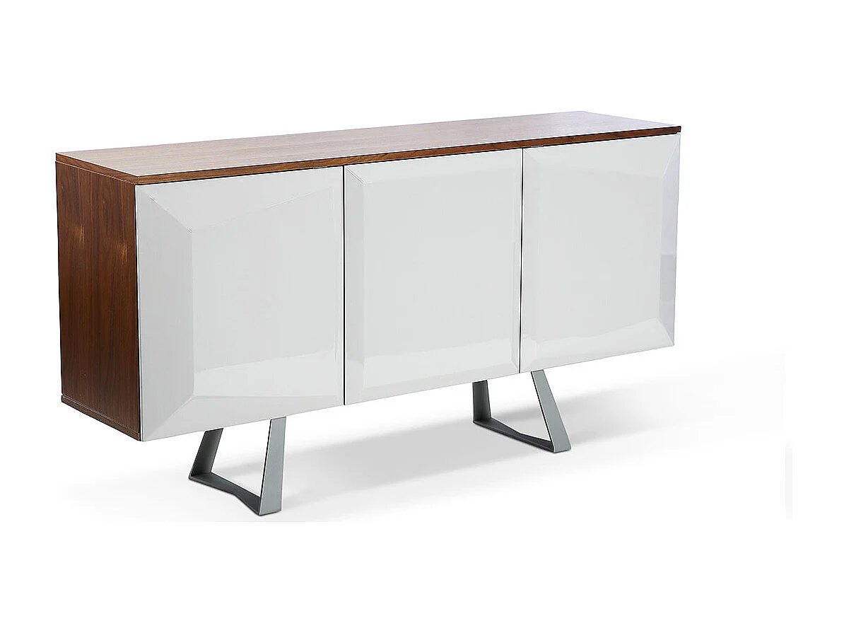 Buffet laqué/bois NOOR - Gris/Taupe/Noyer