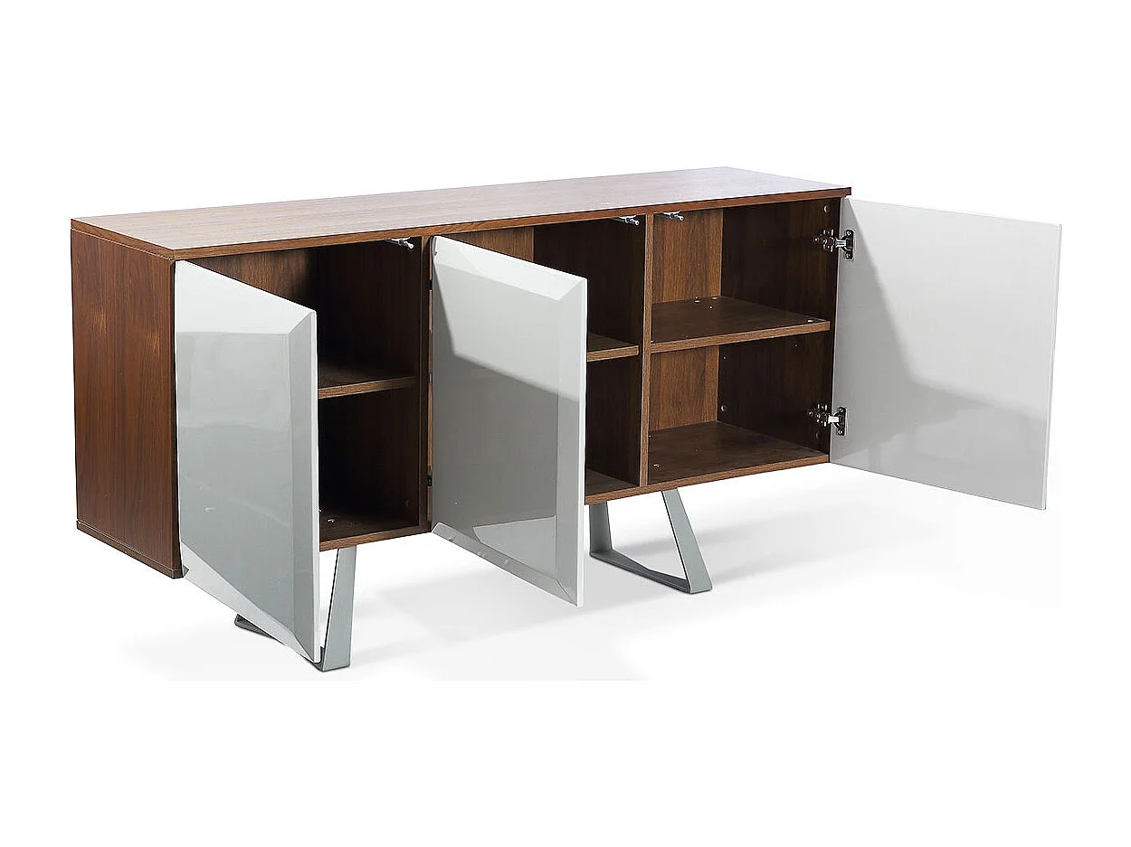 Buffet laqué/bois NOOR - Gris/Taupe/Noyer